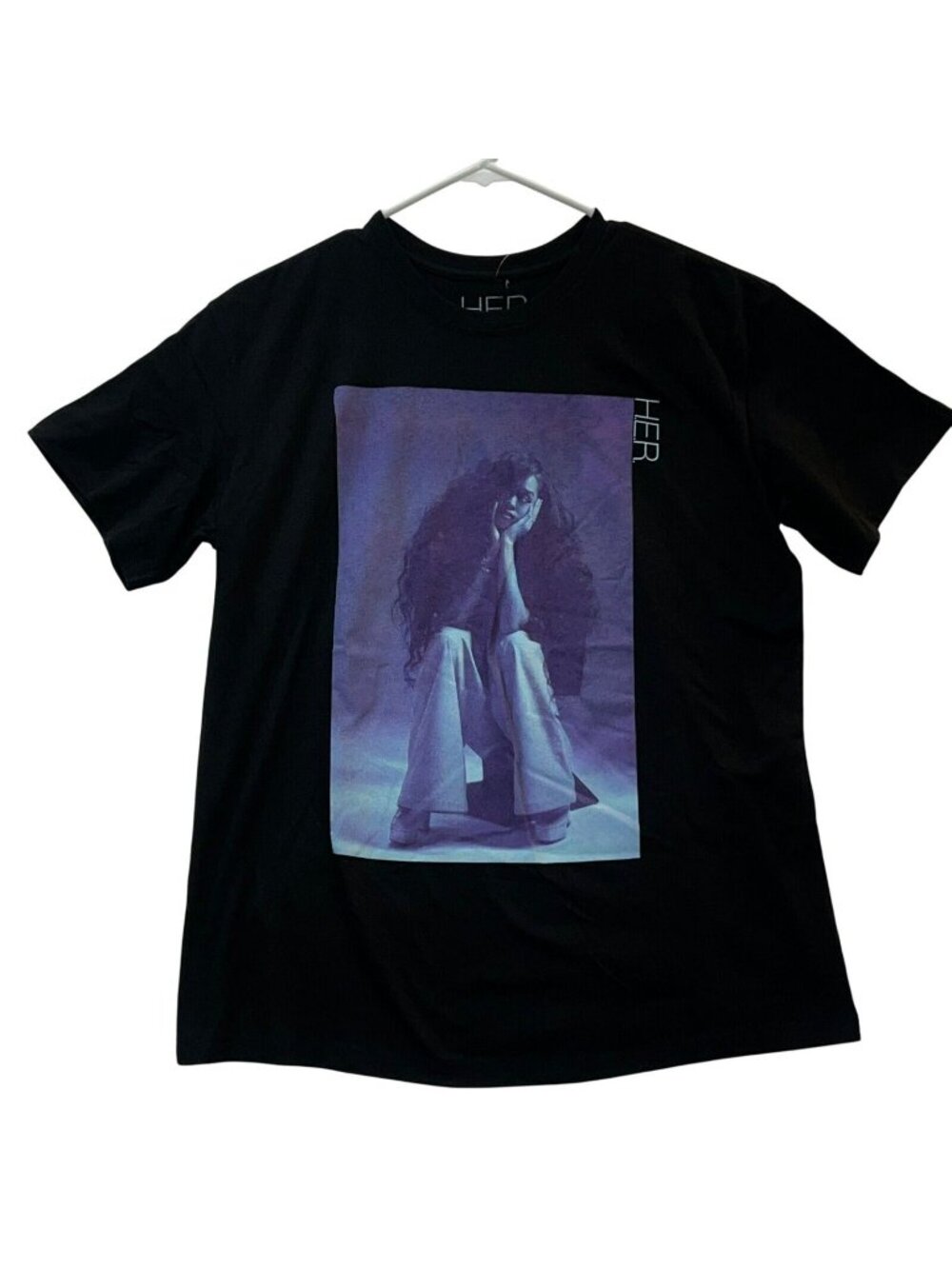 H.E.R. Graphic Print Womens Black T-Shirt Medium Cotton/Polyester Purple Accent